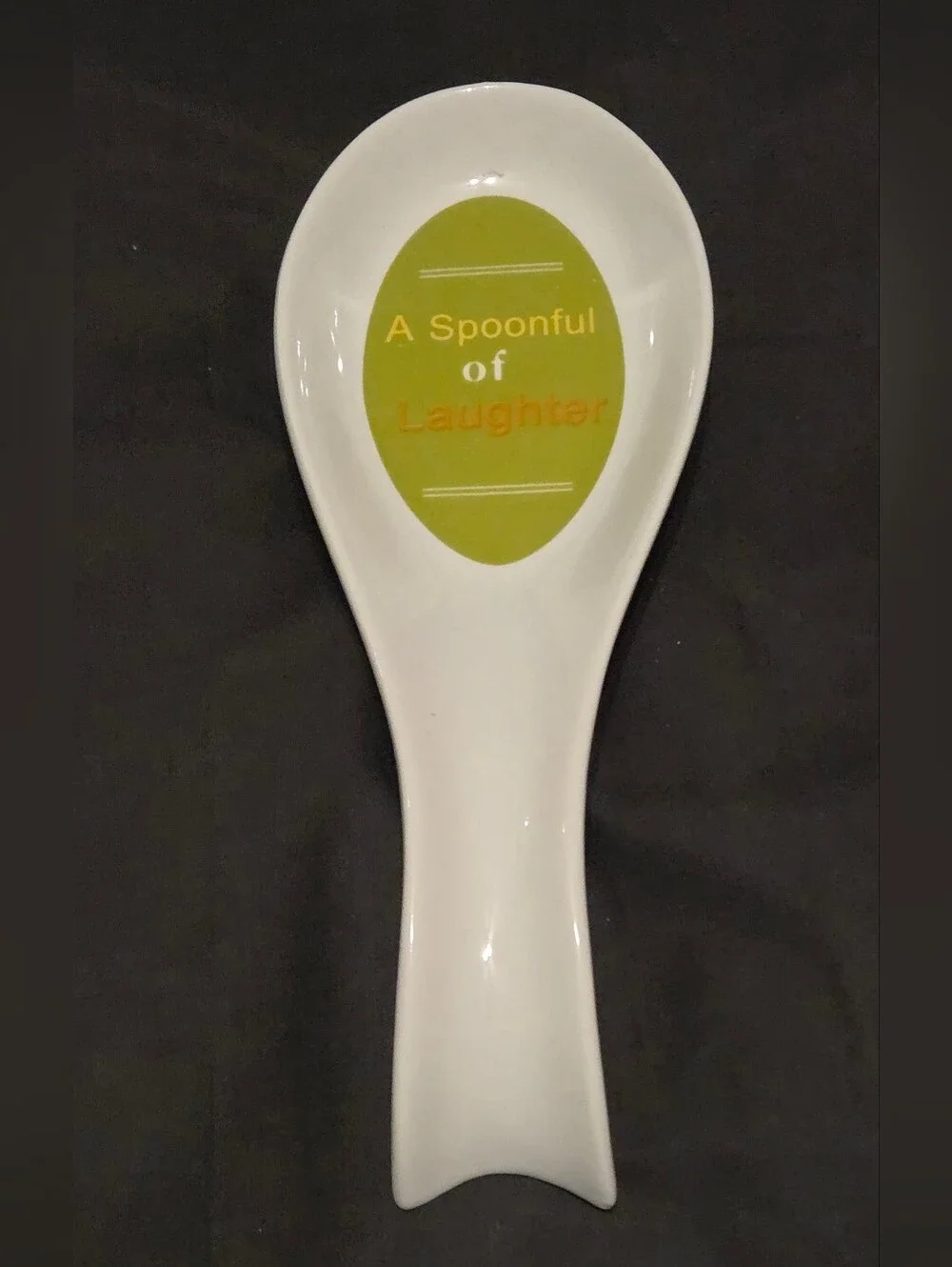 A Spoonful of Laughter Ceramic Spoon Rest With Removable Silicone Base Ring 9.5